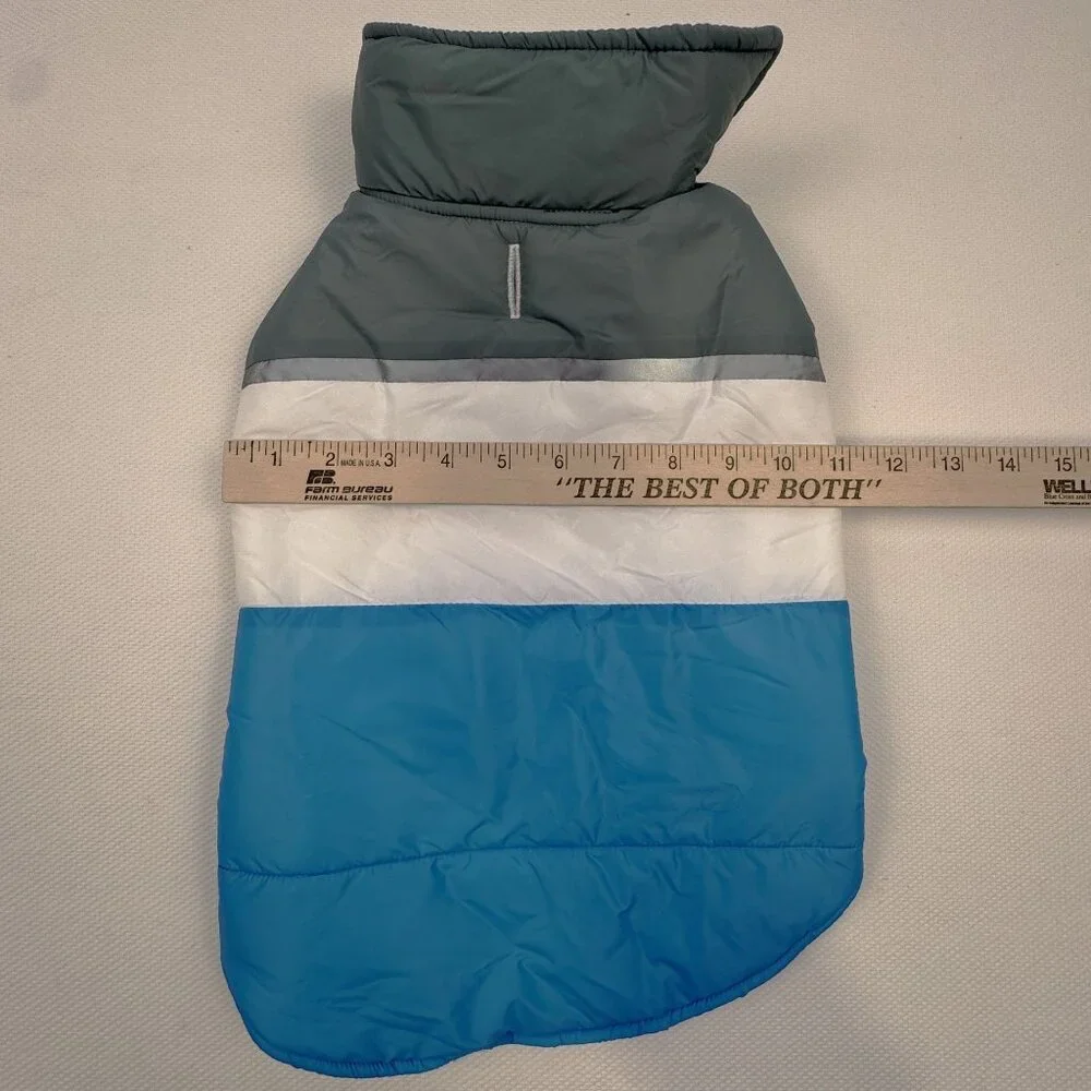 32 Degrees Heat Dog Jacket M Blue White Gray Nylon Puffer Vest Adjustable NEW